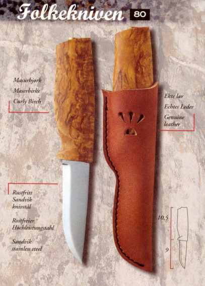 Helle Norway Harmoni Curly Birch & Walnut Fixed Blade Knife - Red